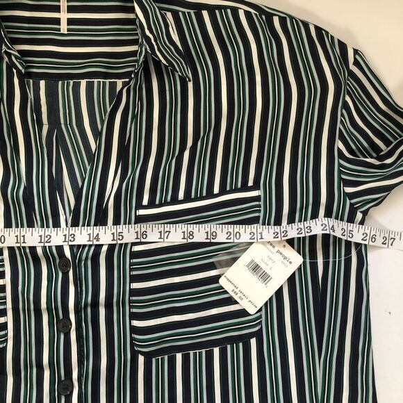 Free People Mad About You Striped Button-Up Long Sleeve Shirt Navy Large NWT - Picture 11 of 12